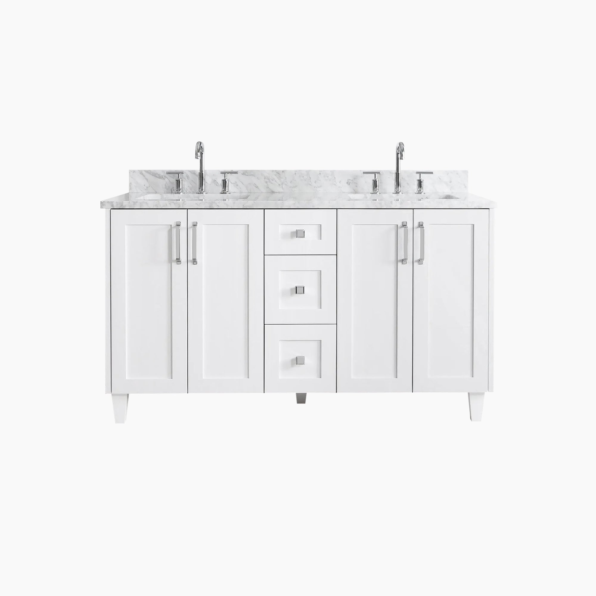 Bridgeport 60" Satin White Bathroom Vanity, Double Sink Teodor