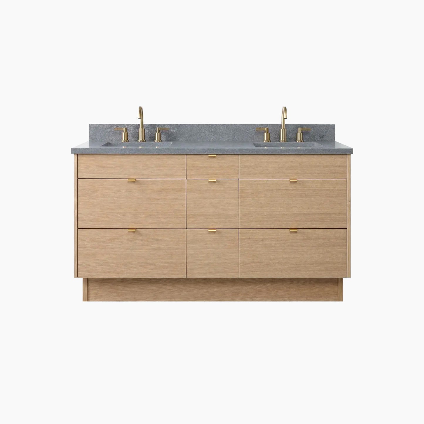 Asher 60" Natural White Oak Bathroom Vanity, Double Sink