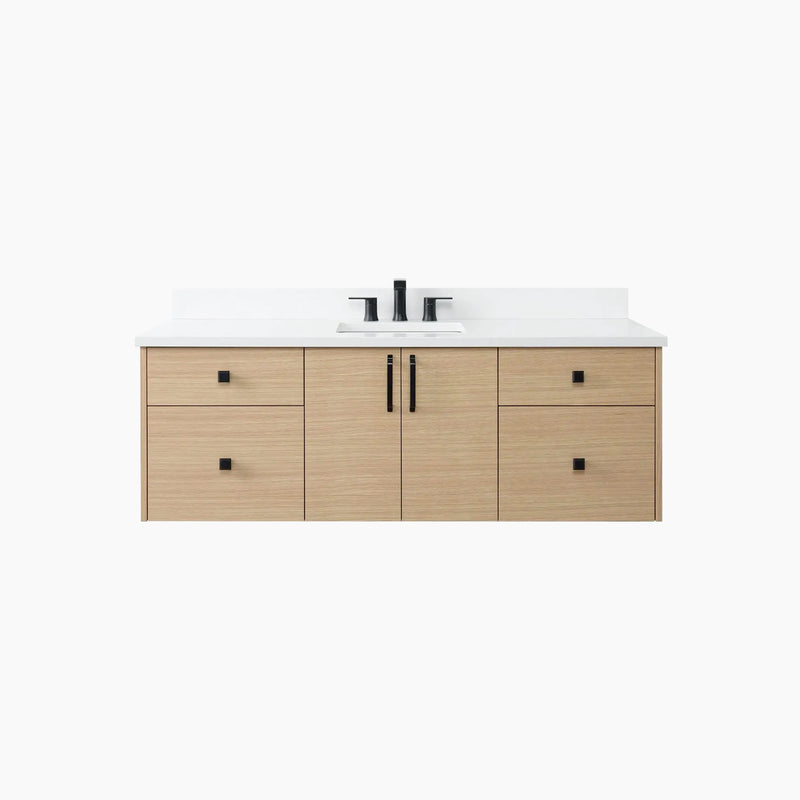 Austin 60" Wall Mount Natural White Oak Bathroom Vanity