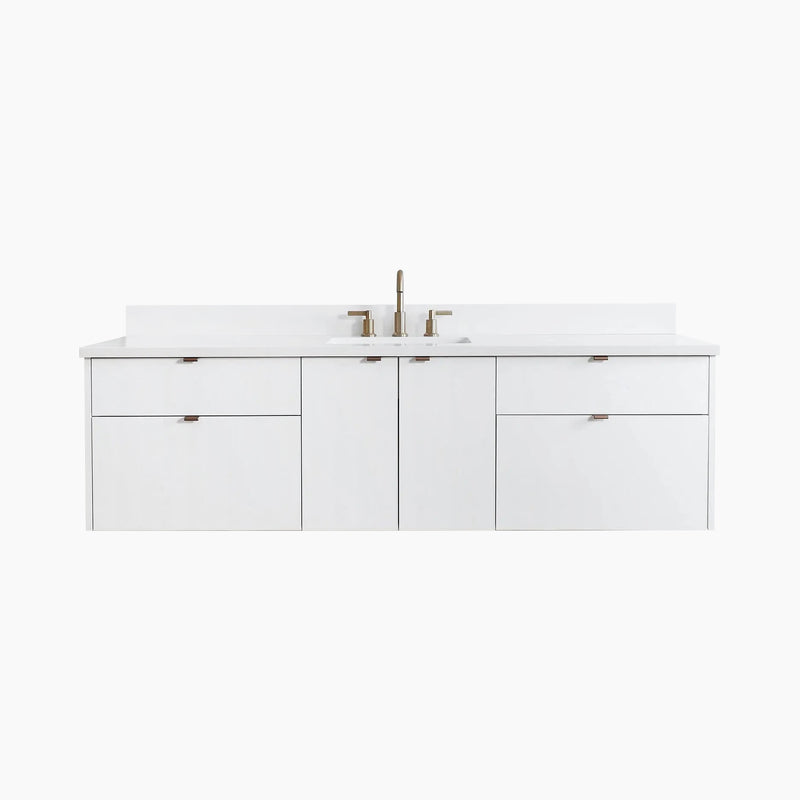 Austin 72" Wall Mount Gloss White Bathroom Vanity