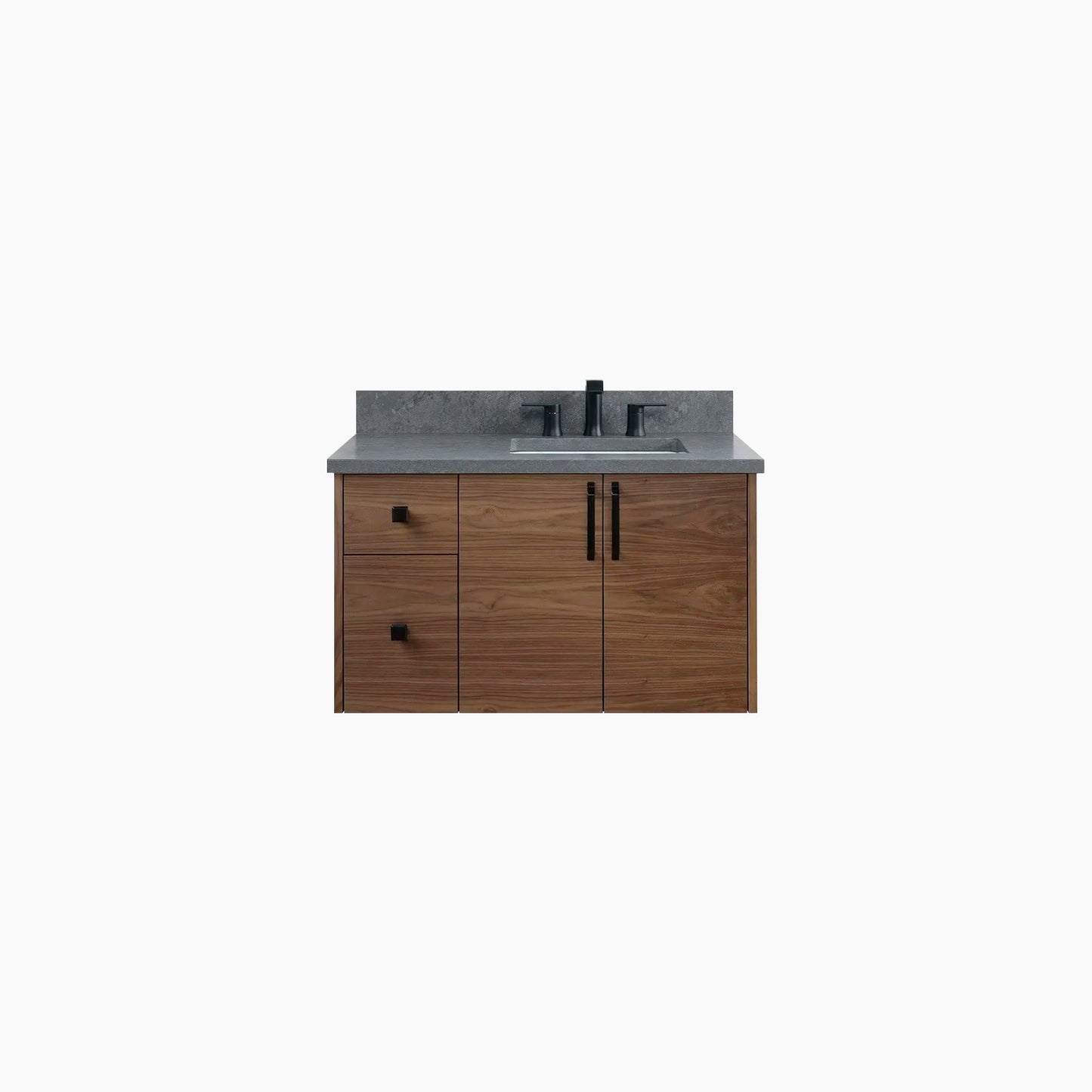 Austin SLIM 36" Wall Mount American Black Walnut Bathroom Vanity, Right Sink