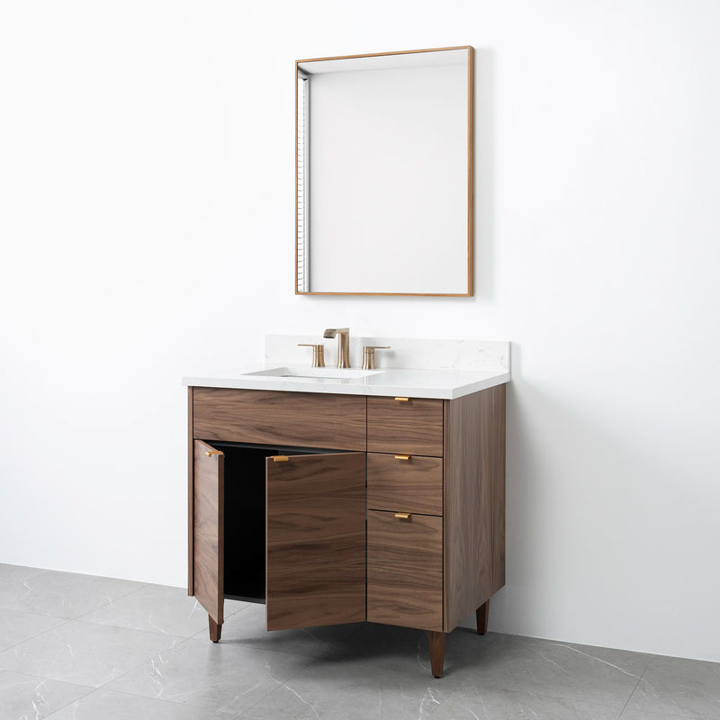 Austin 36", Teodor® Modern American Black Walnut Vanity, Left Sink
