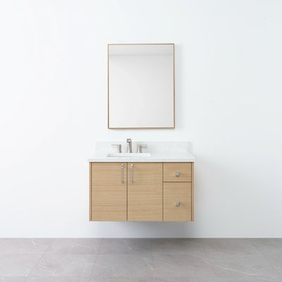 Austin 36", Teodor® Wall Mount Natural White Oak Vanity, Left Sink