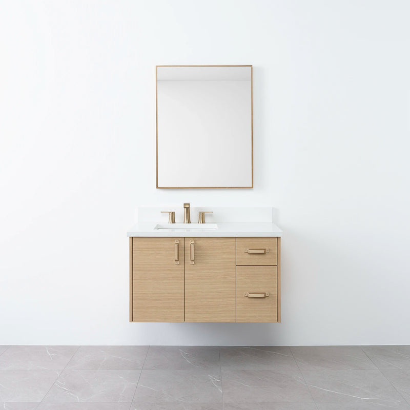 Austin 36", Teodor® Wall Mount Natural White Oak Vanity, Left Sink
