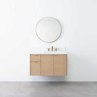 Austin 36", Teodor® Wall Mount Natural White Oak Vanity, Right Sink