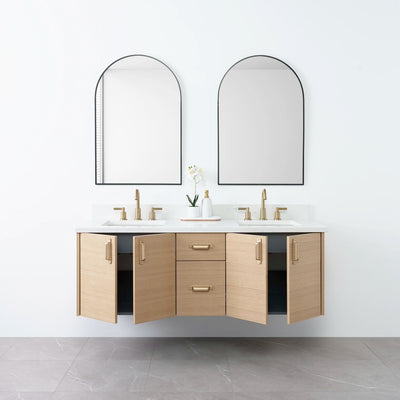 Austin 60", Teodor® Wall Mount Natural White Oak Vanity, Double Sink