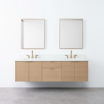Austin 72", Teodor® Wall Mount Natural White Oak Vanity, Double Sink