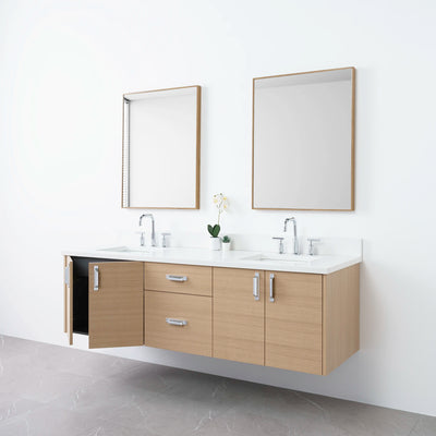 Austin 72", Teodor® Wall Mount Natural White Oak Vanity, Double Sink