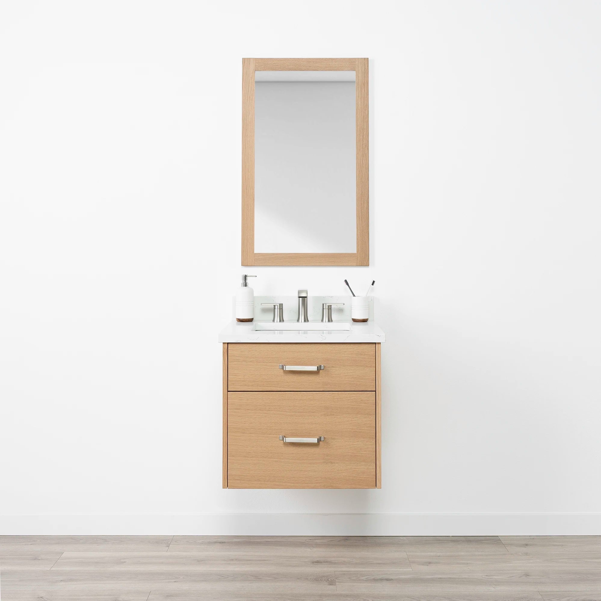Ashbury SLIM 24" Wall Mount Natural White Oak Bathroom Vanity - All Drawers Teodor Bathroom Vanity United States