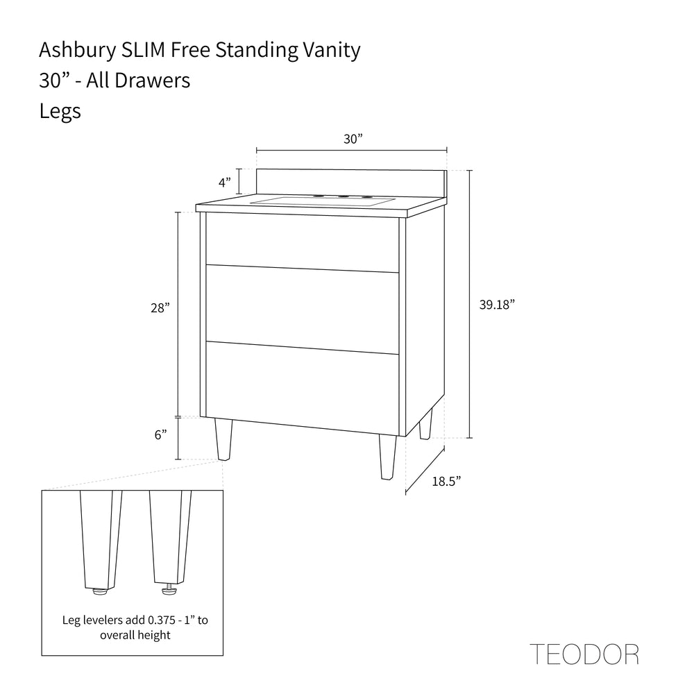 
                  
                    Ashbury SLIM 30" Natural White Oak Bathroom Vanity - All Drawers
                  
                