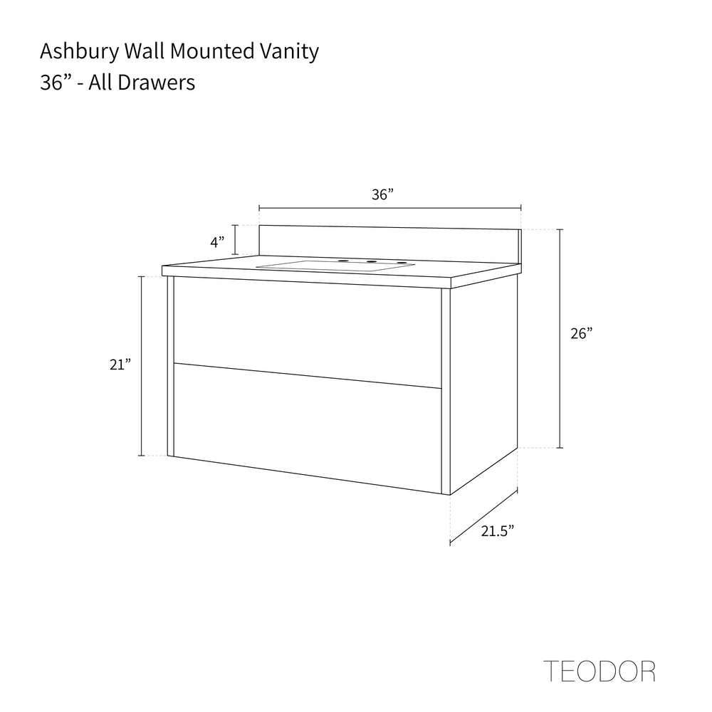 
                  
                    Ashbury 36" Wall Mount Natural White Oak Bathroom Vanity - All Drawers
                  
                
