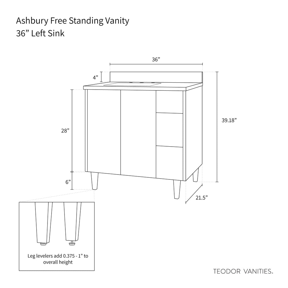 
                  
                    Ashbury SLIM 36" Natural White Oak Bathroom Vanity, Left Sink Teodor Bathroom Vanity United States
                  
                