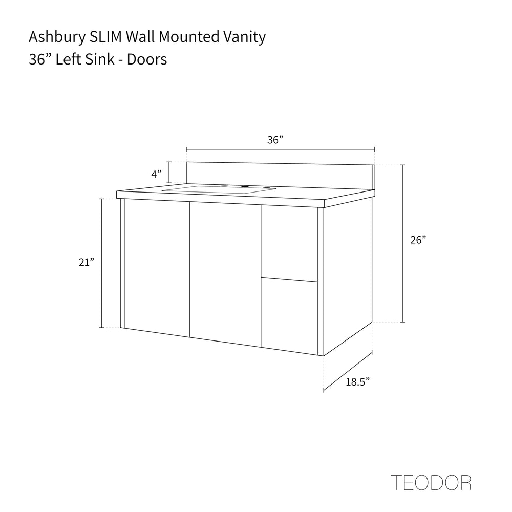 
                  
                    Ashbury SLIM 36" Wall Mount Natural White Oak Bathroom Vanity, Left Sink
                  
                