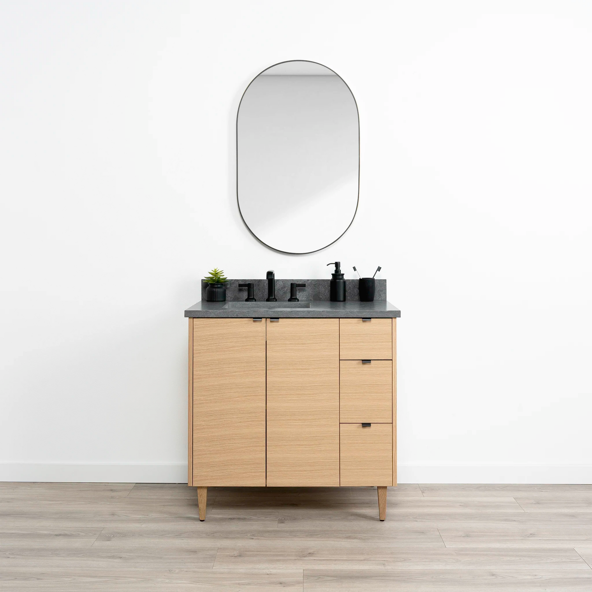 Ashbury SLIM 36" Natural White Oak Bathroom Vanity, Left Sink Teodor Bathroom Vanity United States