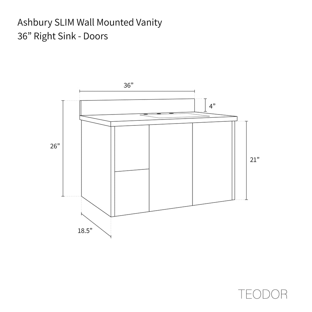 
                  
                    Ashbury SLIM 36" Wall Mount Natural White Oak Bathroom Vanity, Right Sink
                  
                