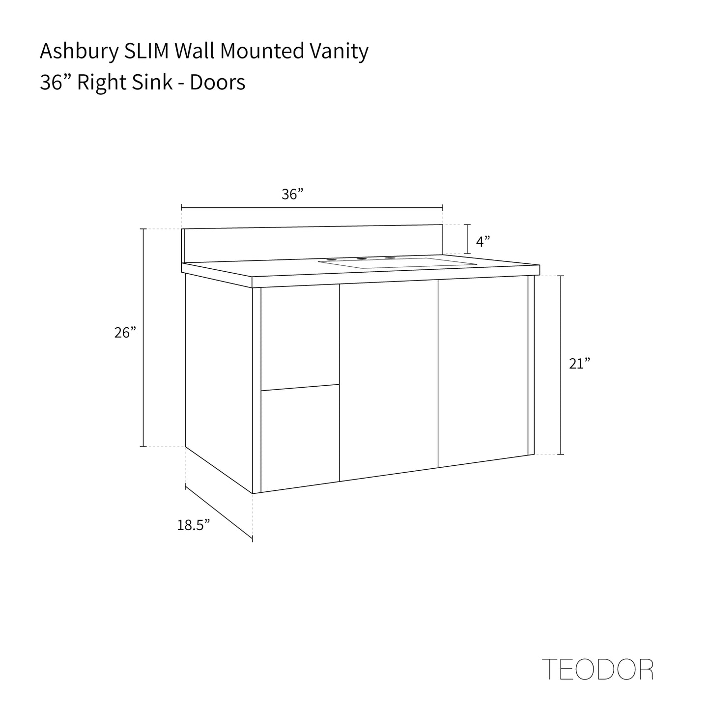 
                  
                    Ashbury SLIM 36" Wall Mount Natural White Oak Bathroom Vanity, Right Sink
                  
                