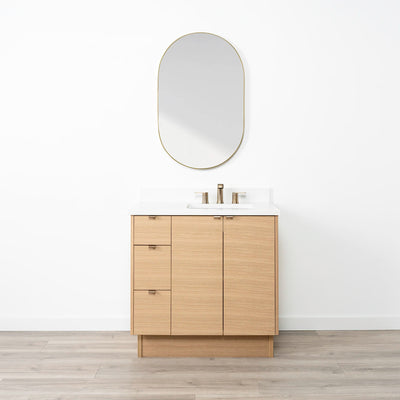 Ashbury 36" Natural White Oak Bathroom Vanity, Right Sink