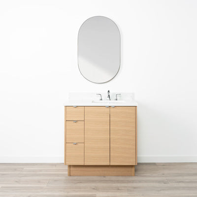 Ashbury 36" Natural White Oak Bathroom Vanity, Right Sink