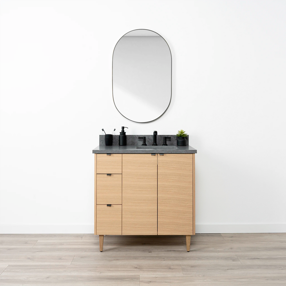 Ashbury 36" Natural White Oak Bathroom Vanity, Right Sink