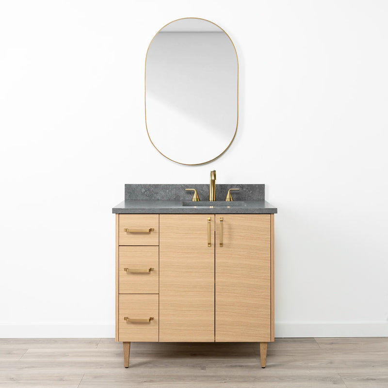 Ashbury 36" Natural White Oak Bathroom Vanity, Right Sink