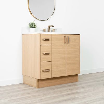 Ashbury 36" Natural White Oak Bathroom Vanity, Right Sink