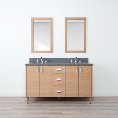 Ashbury 60" Natural White Oak Bathroom Vanity, Double Sink