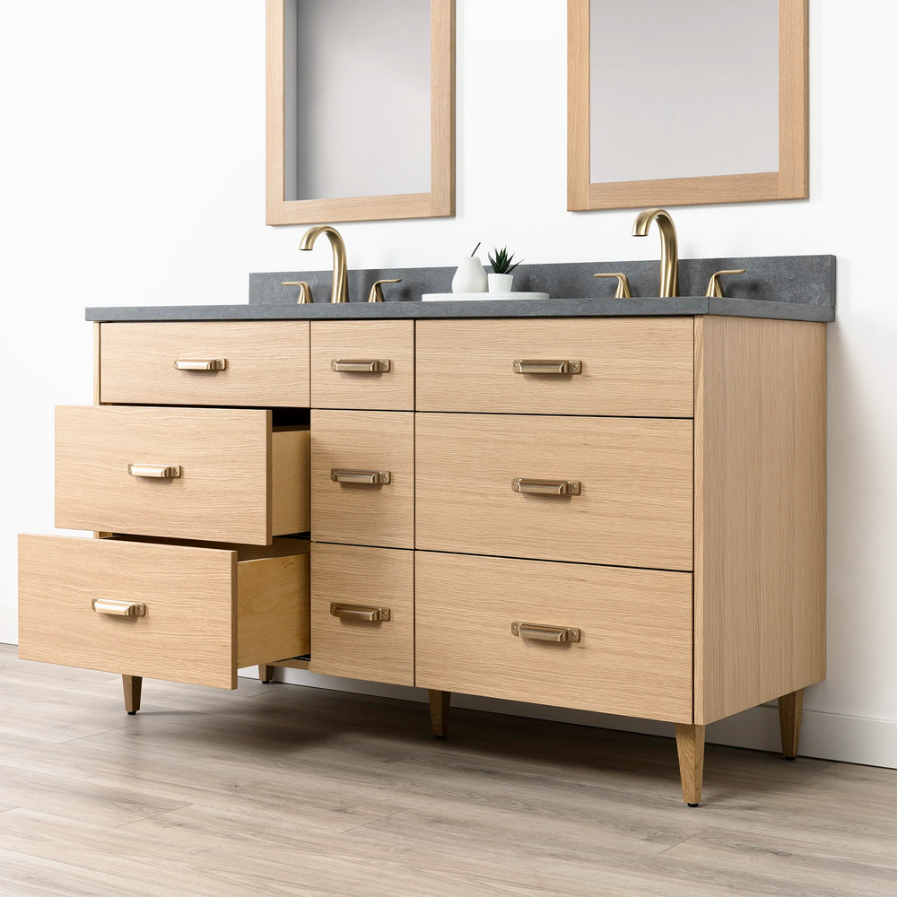 
                  
                    Ashbury 60" Natural White Oak Bathroom Vanity, Double Sink - All Drawers
                  
                