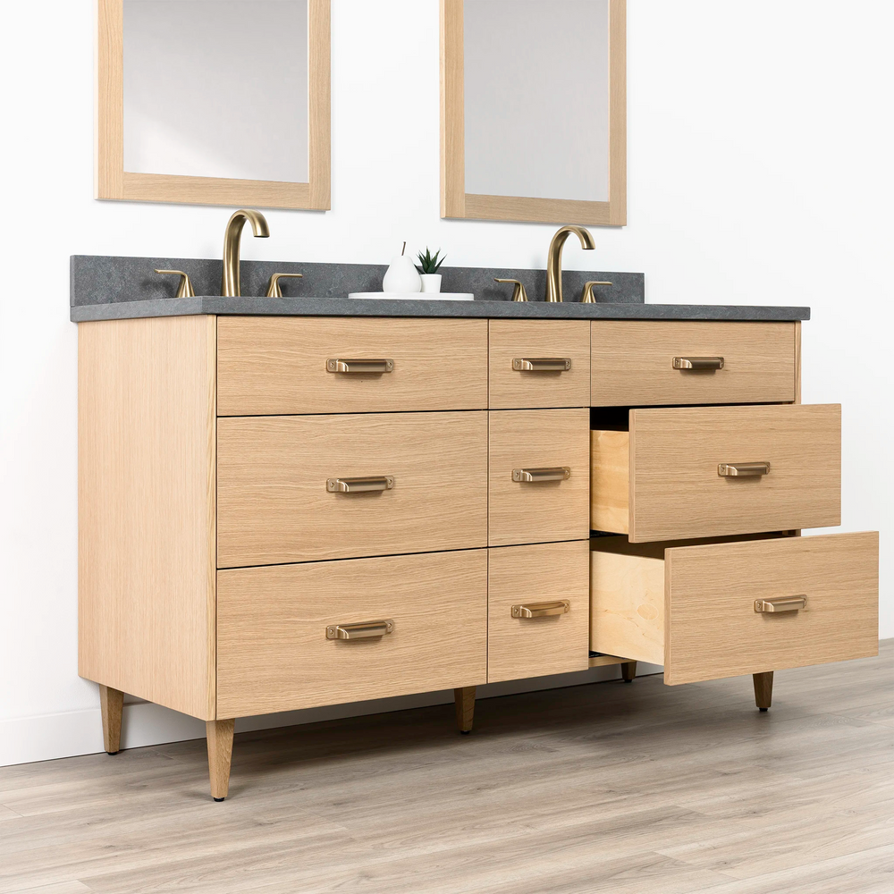 
                  
                    Ashbury 60" Natural White Oak Bathroom Vanity, Double Sink - All Drawers
                  
                