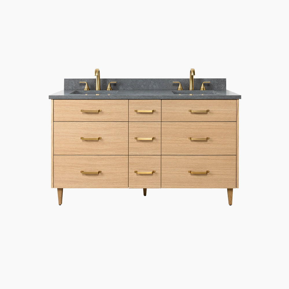 Ashbury 60" Natural White Oak Bathroom Vanity, Double Sink - All Drawers