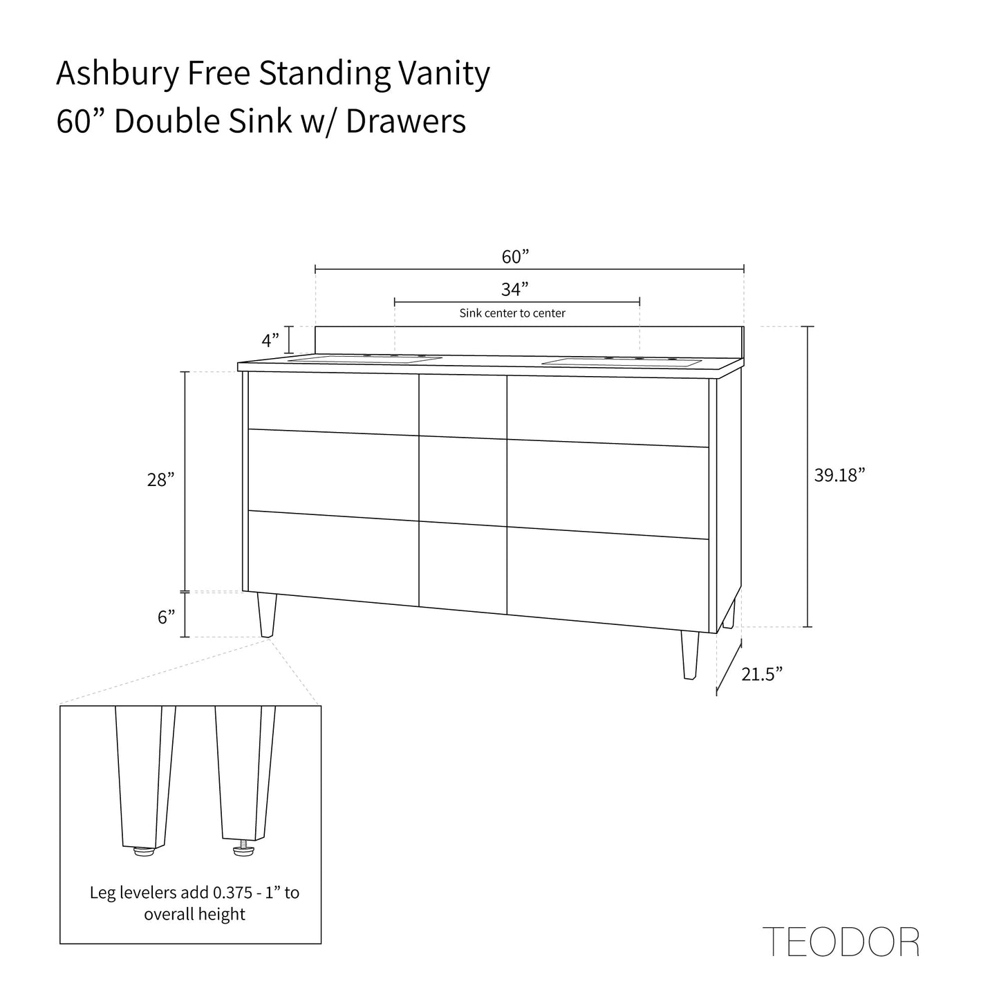
                  
                    Ashbury SLIM 60" Natural White Oak Bathroom Vanity, Double Sink - All Drawers Teodor Bathroom Vanity United States
                  
                