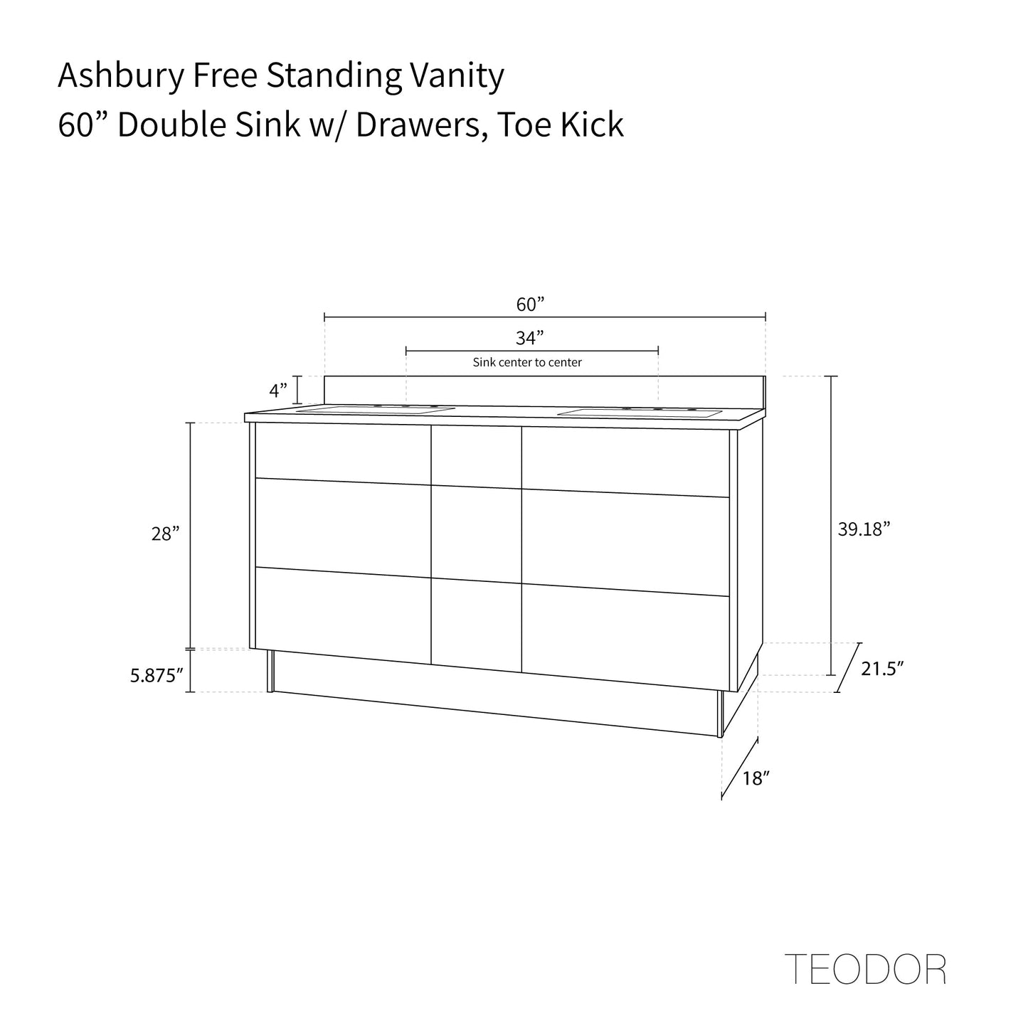 
                  
                    Ashbury SLIM 60" Natural White Oak Bathroom Vanity, Double Sink - All Drawers Teodor Bathroom Vanity United States
                  
                