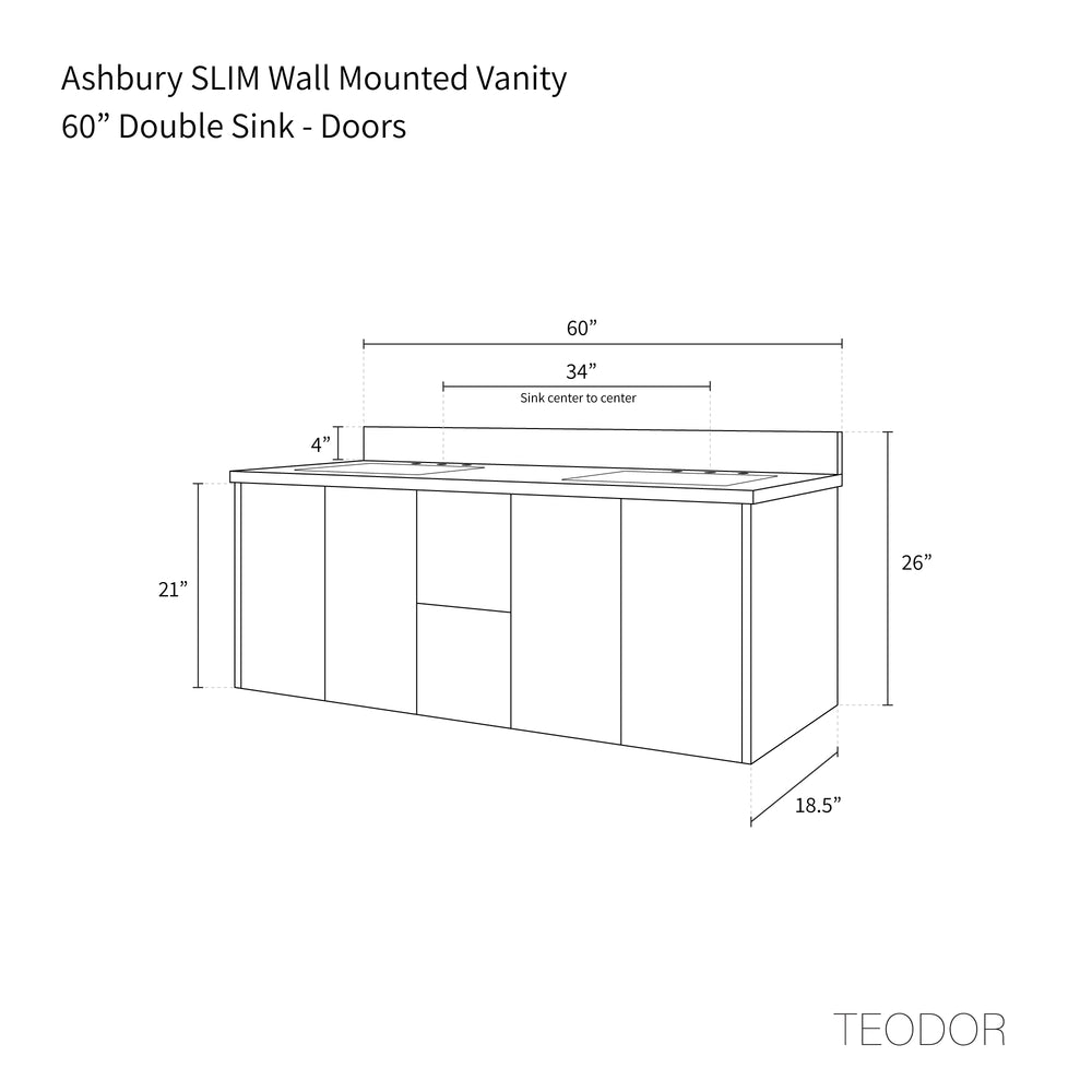 
                  
                    Ashbury SLIM 60" Wall Mount Natural White Oak Bathroom Vanity, Double Sink
                  
                