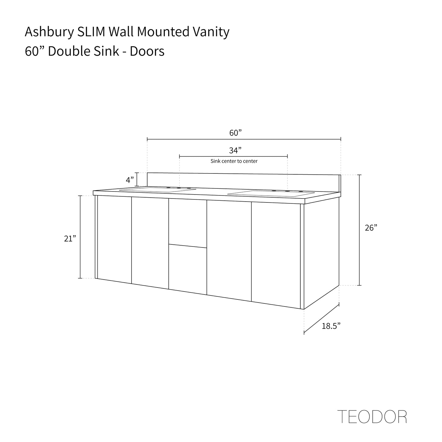 
                  
                    Ashbury SLIM 60" Wall Mount Natural White Oak Bathroom Vanity, Double Sink
                  
                