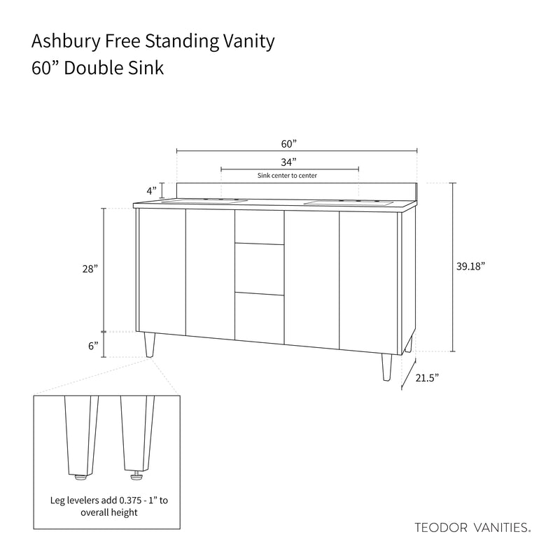 Ashbury 60" Natural White Oak Bathroom Vanity, Double Sink