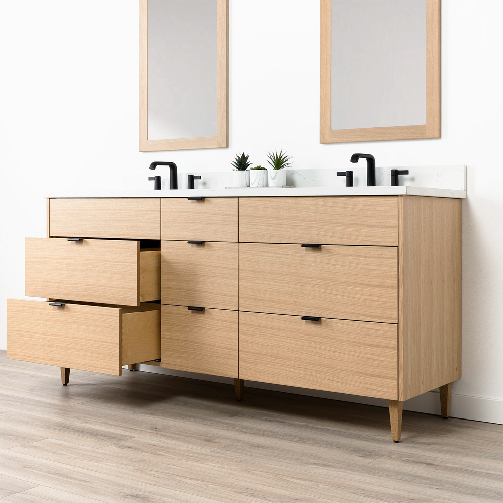 
                  
                    Ashbury 72" Natural White Oak Bathroom Vanity, Double Sink - All Drawers
                  
                