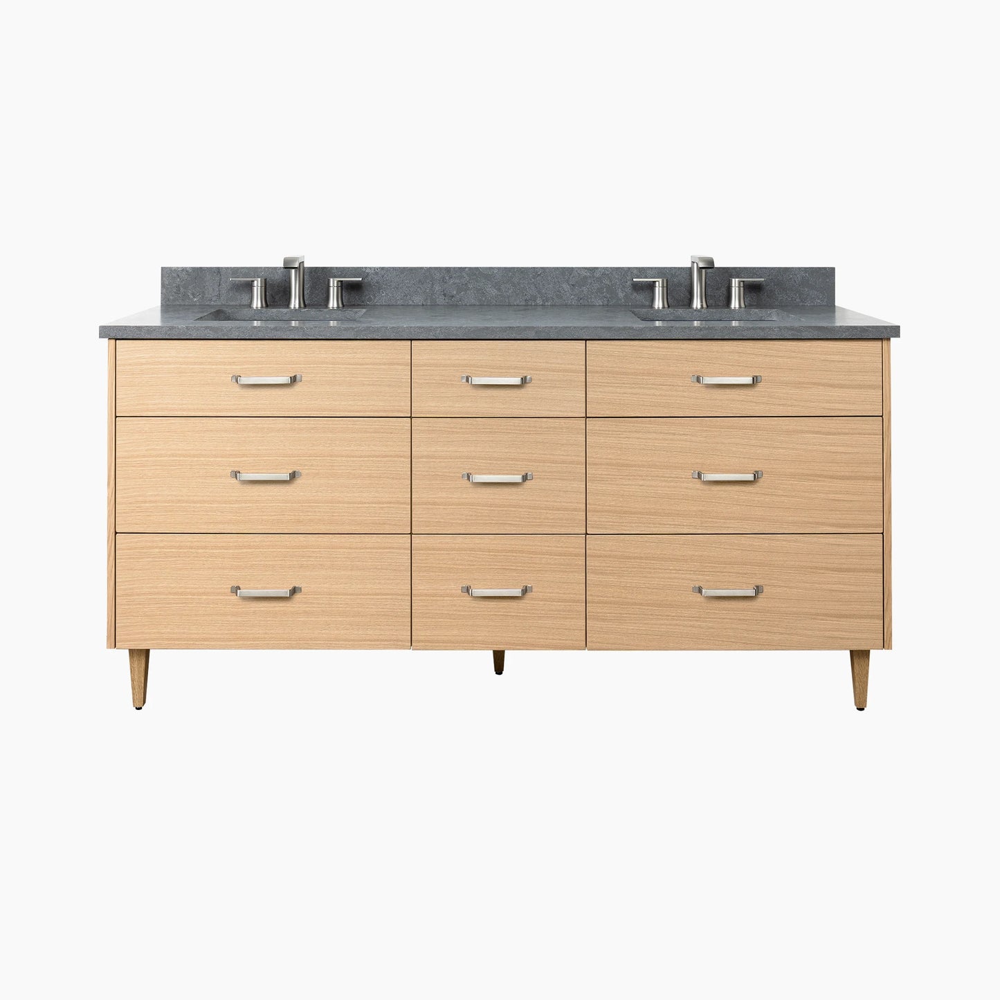 Ashbury 72" Natural White Oak Bathroom Vanity, Double Sink - All Drawers