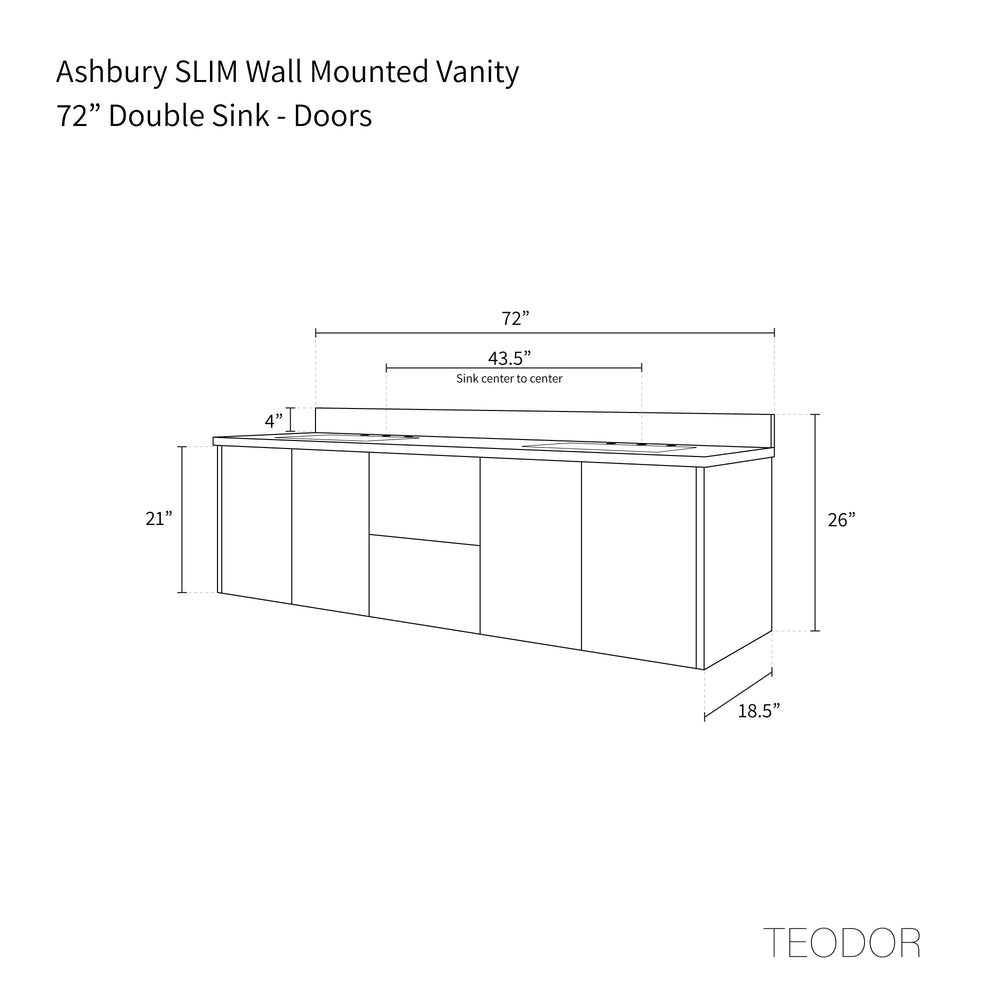
                  
                    Ashbury SLIM 72" Wall Mount Natural White Oak Bathroom Vanity, Double Sink
                  
                