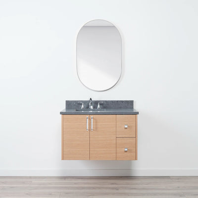 Ashbury 36" Wall Mount Natural White Oak Bathroom Vanity, Left Sink