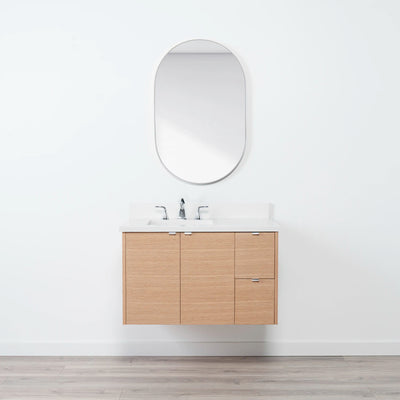 Ashbury 36" Wall Mount Natural White Oak Bathroom Vanity, Left Sink