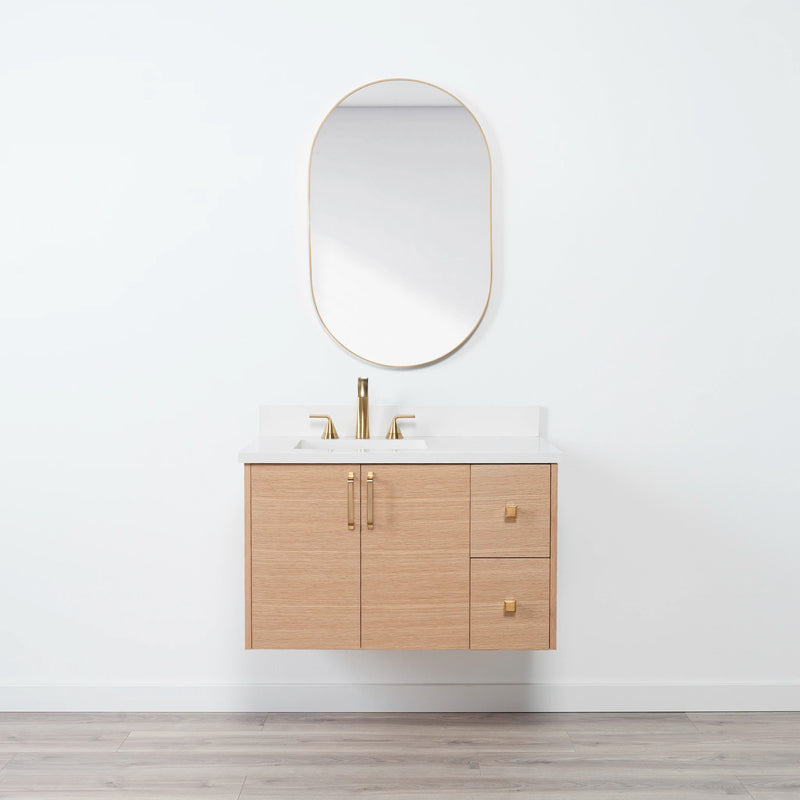 Ashbury 36" Wall Mount Natural White Oak Bathroom Vanity, Left Sink