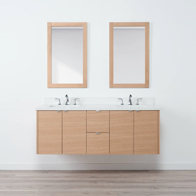 Ashbury 60" Wall Mount Natural White Oak Bathroom Vanity, Double Sink