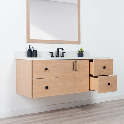 Ashbury 60" Wall Mount Natural White Oak Bathroom Vanity