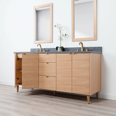 Ashbury 72" Natural White Oak Bathroom Vanity, Double Sink