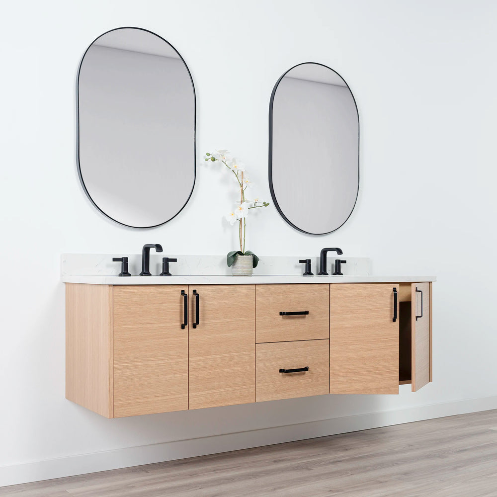 
                  
                    Ashbury 72" Wall Mount Natural White Oak Bathroom Vanity, Double Sink
                  
                