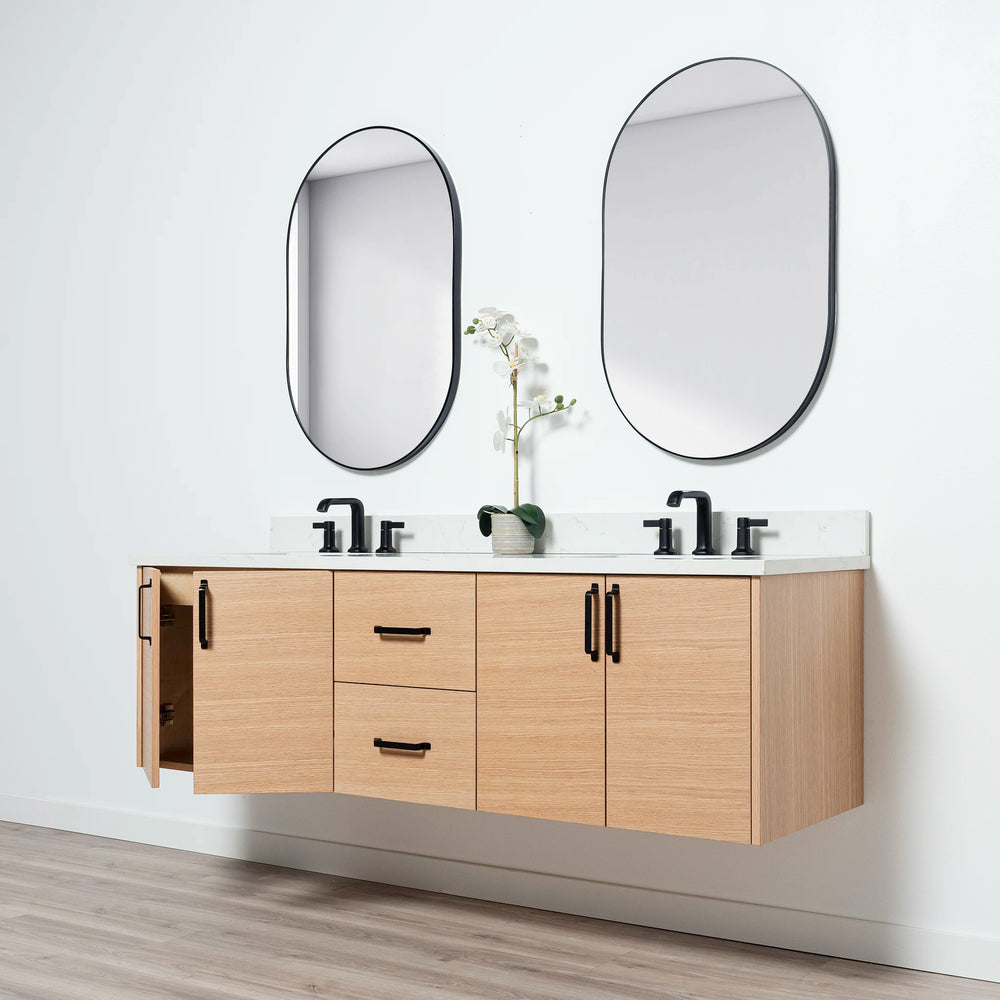 
                  
                    Ashbury 72" Wall Mount Natural White Oak Bathroom Vanity, Double Sink
                  
                