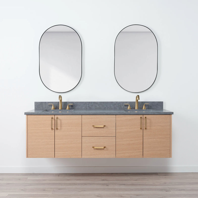 Ashbury 72" Wall Mount Natural White Oak Bathroom Vanity, Double Sink