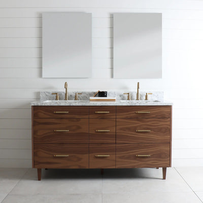 Asher 60" American Black Walnut Bathroom Vanity, Double Sink - Teodor Vanities United States