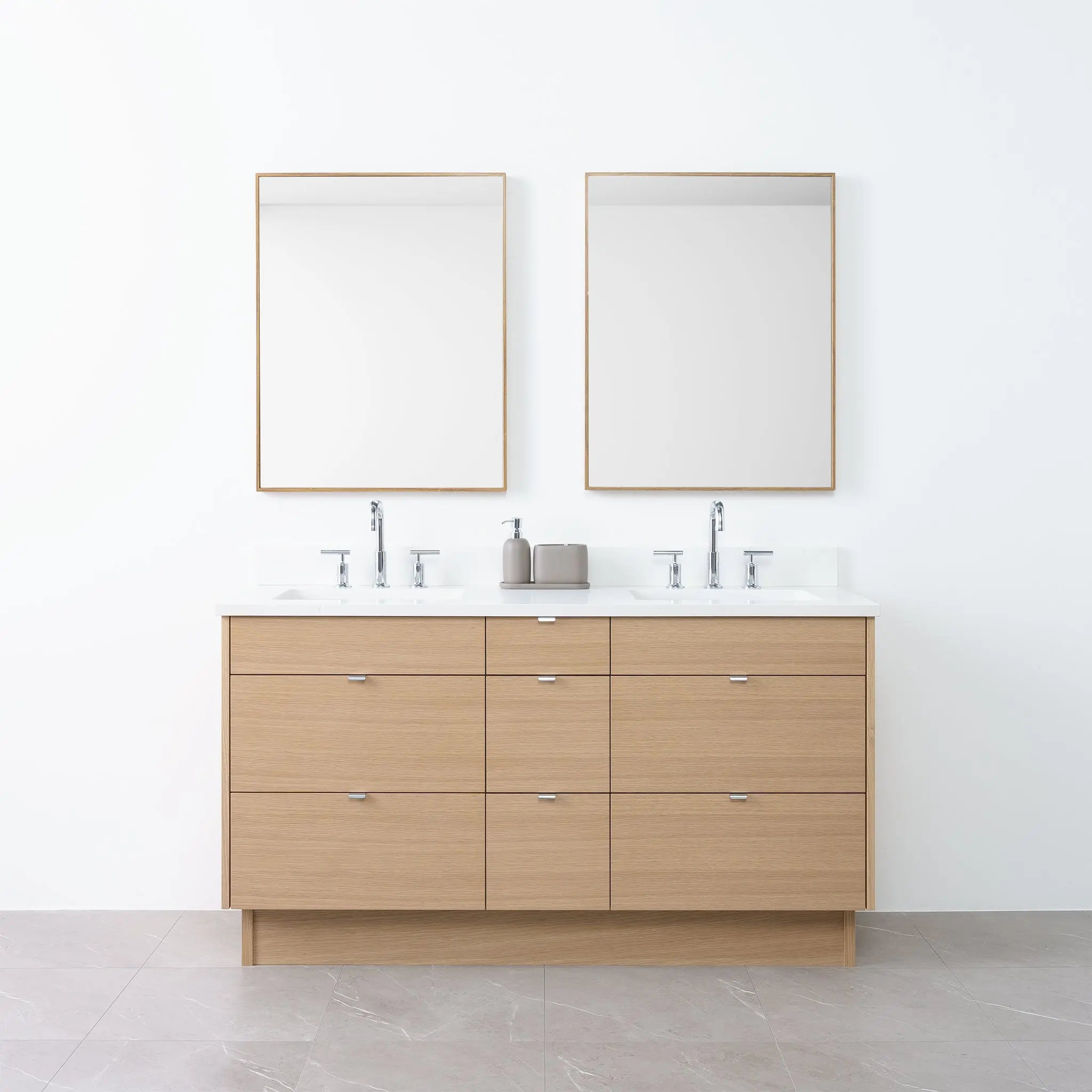 Asher 60" Natural White Oak Bathroom Vanity, Double Sink - Teodor Vanities United States