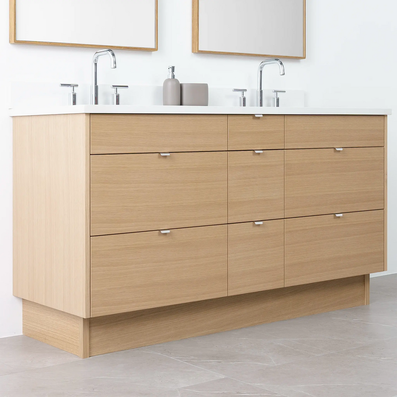 Asher 60" Natural White Oak Bathroom Vanity, Double Sink - Teodor Vanities United States