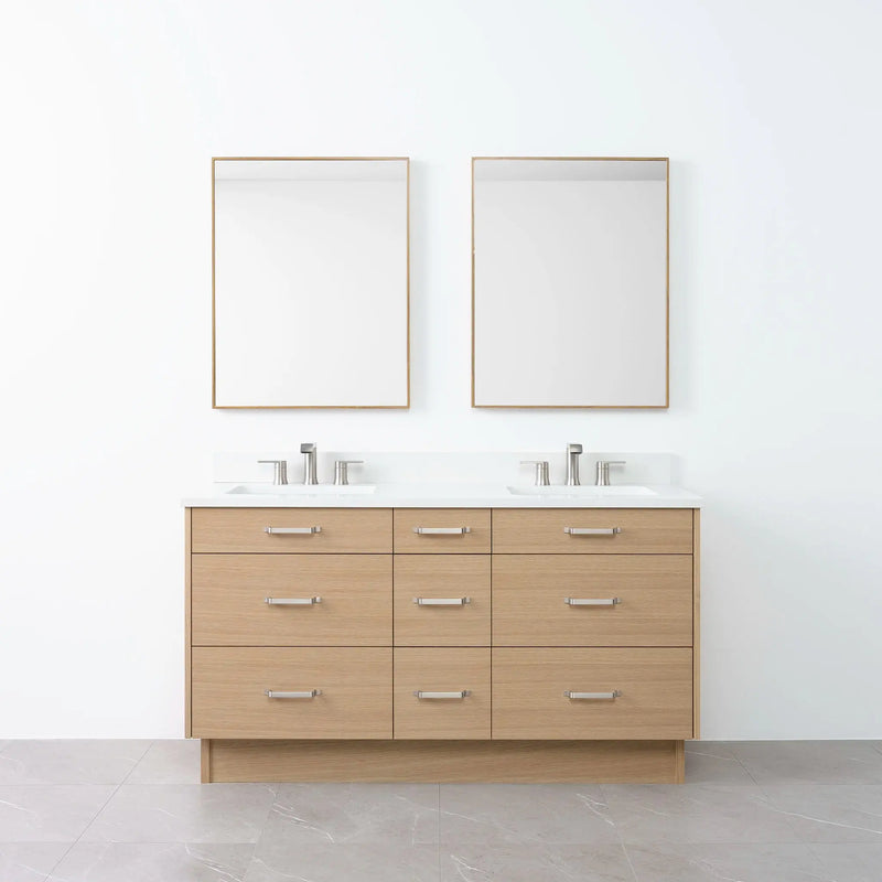 Asher 60" Natural White Oak Bathroom Vanity, Double Sink